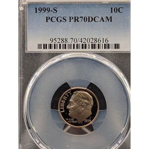 1999-S Roosevelt Dime PCGS PR70 DCAM – Perfect Proof – Slabbed